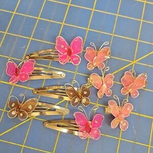 Bundle of 9 Butterfly Hair Clips Set in Pink and Gold